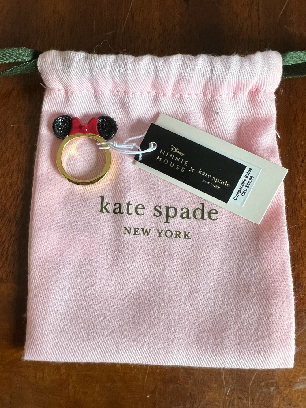 kate spade Kids Gold Ring with Black Glitter Ears and Red Bow